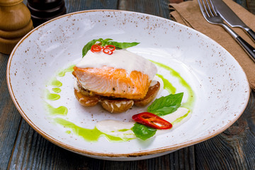 Salmon steak on the grill