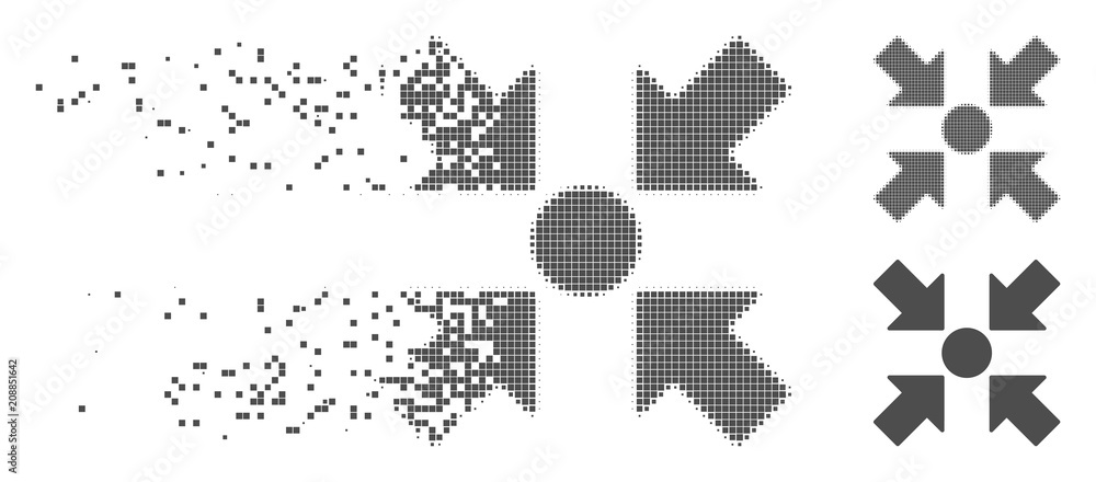 Poster grey vector meeting point icon in fractured, pixelated halftone and undamaged whole versions. disint