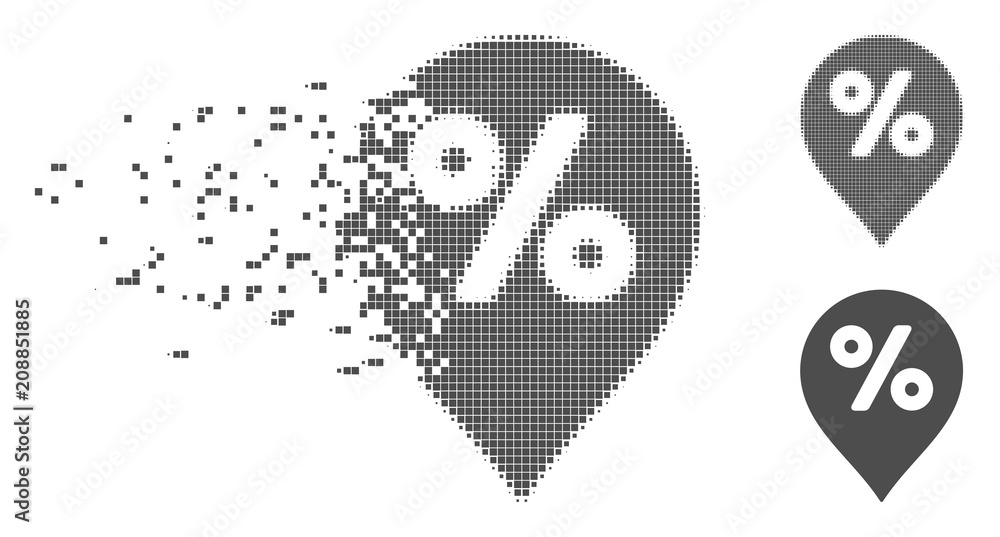 Fototapete grey vector percent map marker icon in fractured, dotted halftone and undamaged whole versions. disa