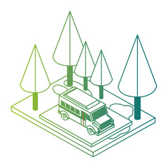 school bus in the parking zone isometric vector illustration design