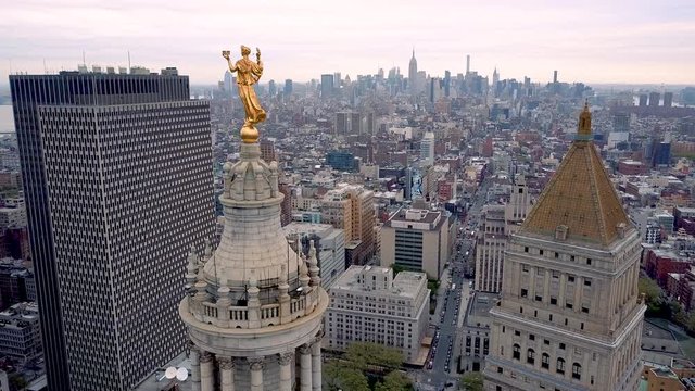 Aerial view of New York, Lower Manhattan. Residental and financial business buildings from above.