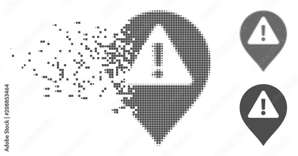 Fototapete gray vector warning map marker icon in fractured, dotted halftone and undamaged solid variants. disi