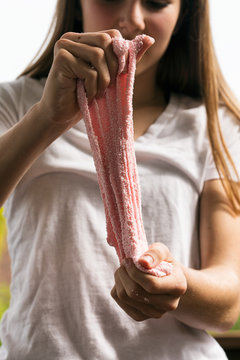 Teen Girl Plays With Slime