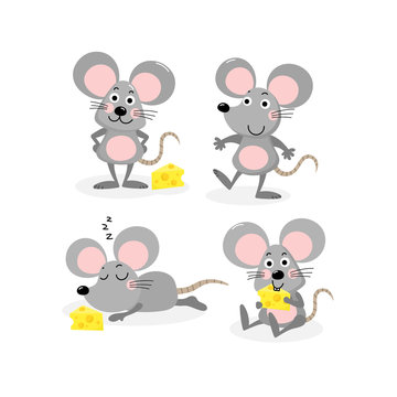cute mouse and cheese vector set