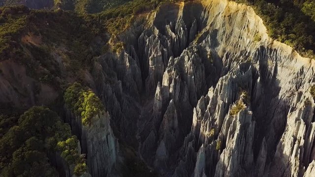Aerial, Shadows Over Putangirua Pinnacles In New Zealand 