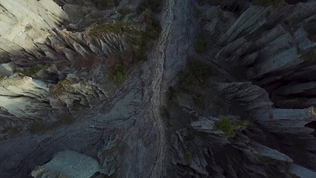 Putangirua Pinnacles Hiking Path Top Down Aerial 4k View 