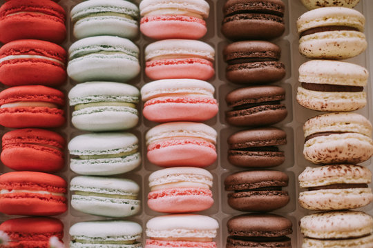 Piles of colorful macaroons