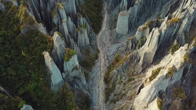 Amazing Aerial, Pinnacles Rock Formations In New Zealand 4k