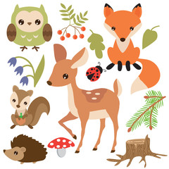 Cute forest animals vector cartoon illustration