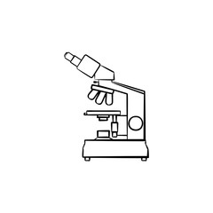 Microscope hand drawn outline doodle icon. Laboratory microscope as biology and chemistry concept vector sketch illustration for print, web, mobile and infographics isolated on white background.