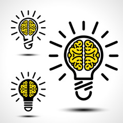 Light bulb with a brain - idea, creative, technology icons