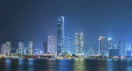 Fototapeta na wymiar Panorama of skyline of Hong Kong city at night