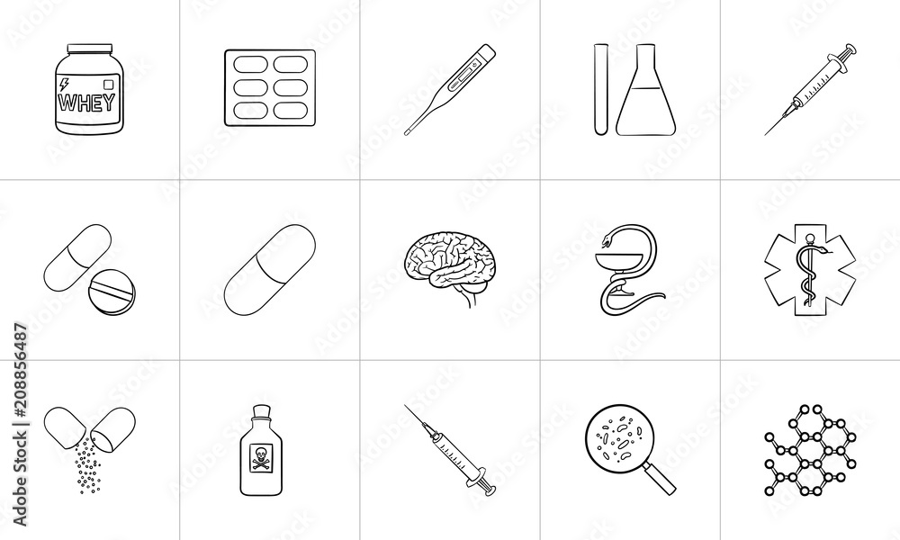 Canvas Prints medicine hand drawn outline doodle icon set for print, web, mobile and infographics. health, pharmac