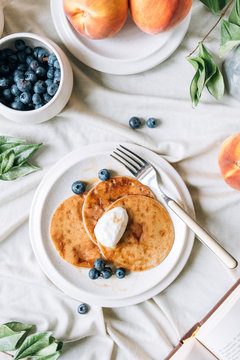 Delicious homemade pancakes with blueberries