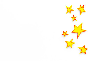 Stars frame. Drawn stars on white background top view space for text