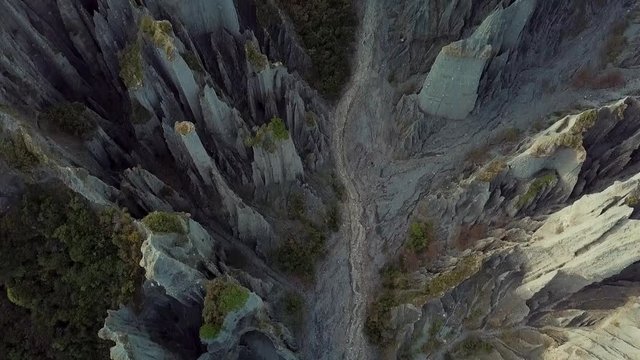 Putangirua Pinnacles, Aerial Tilt Reveal 4k 