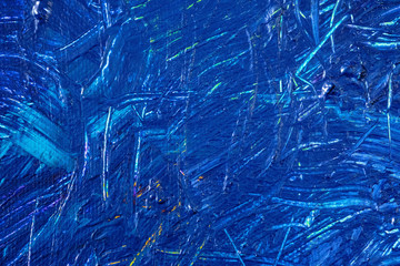 Blue abstract hand painted canvas background, texture. Colorful textured backdrop
