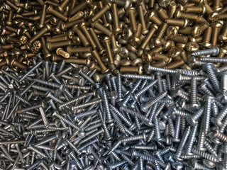 Screws,Nuts and bolts are stacked for selling-Top view