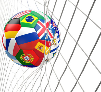soccer flags ball 3d rendering
