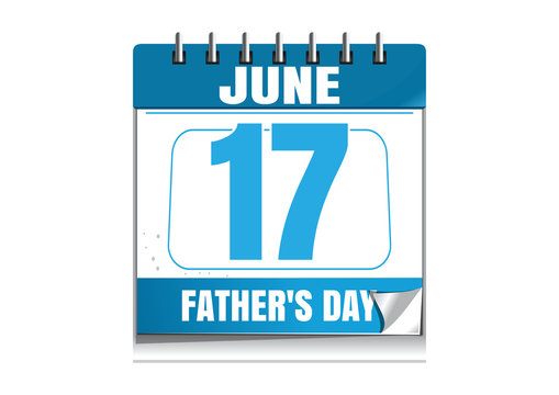 Fathers Day 2018. Blue wall calendar. Fathers Day date in the calendar. 17 June. Wall calendar isolated on white background. Vector illustration