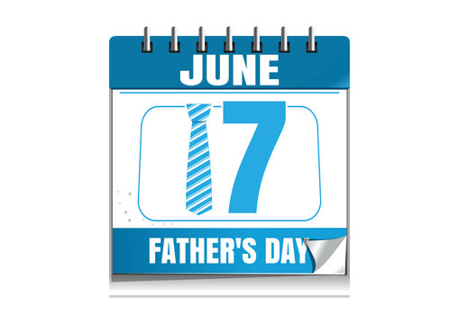 Conceptual calendar for Fathers Day 2018. 17 June. Blue wall calendar isolated on white background. Vector illustration