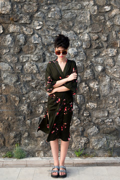 Portrait of beautiful woman wearing kimono