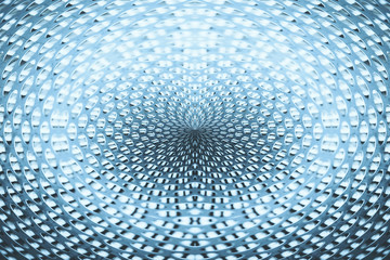 Spherical warp of space. Fantastic background image of wormhole of blue color in center of shot.