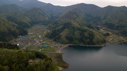 Fototapeta premium aerial view of lake Nojiri in Nagano Japan