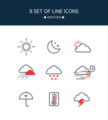 Red Point Weather Line Icon Set