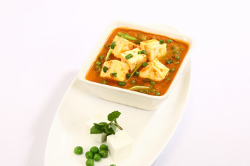 Paneer Masala with Matar or Cheese Cooked with Peas in a Creamy Sauce, Indian Dish