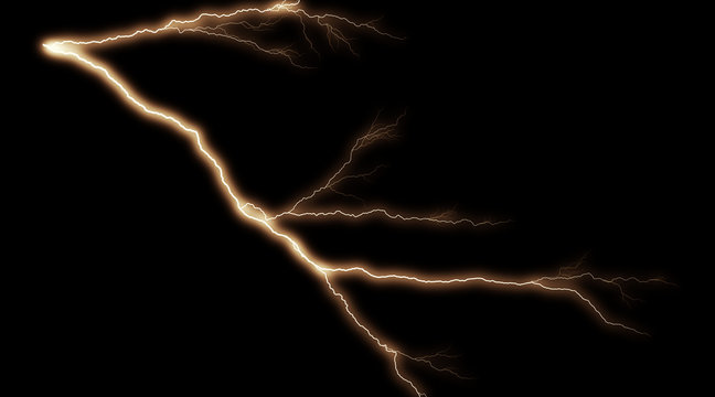 Illustration of realistic lighting thunderbolt on black background. Summer thunder storm