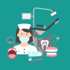 Poster with icons of dental clinic services