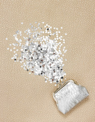 Silver purse and glitter hearts