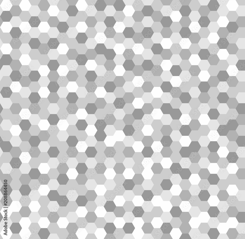 Leinwandbilder White and gray hexagonal abstract background. Seamless mosaic vector pattern. Grunge overlay texture random lines. Vector illustration