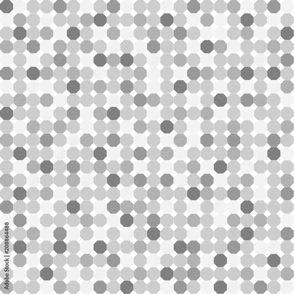 Poster White and gray octagon abstract background. Seamless mosaic vector pattern. Grunge overlay texture random lines. Vector illustration