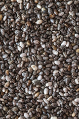 Chia seeds  Background, close up. Black Chia  Pattern. Healthy diet concept. Copy space.