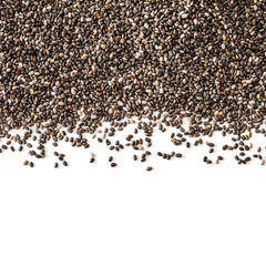 Fototapeta premium Chia seeds isolated on white background. Closeup. Top view. Chia SuperFood. Healthy eating concept