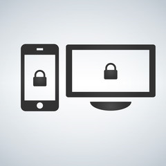 Security Computer and phone Lock Icon, vector illustration isolated on white background.