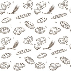 Bakery bread cereals vector sketch pattern