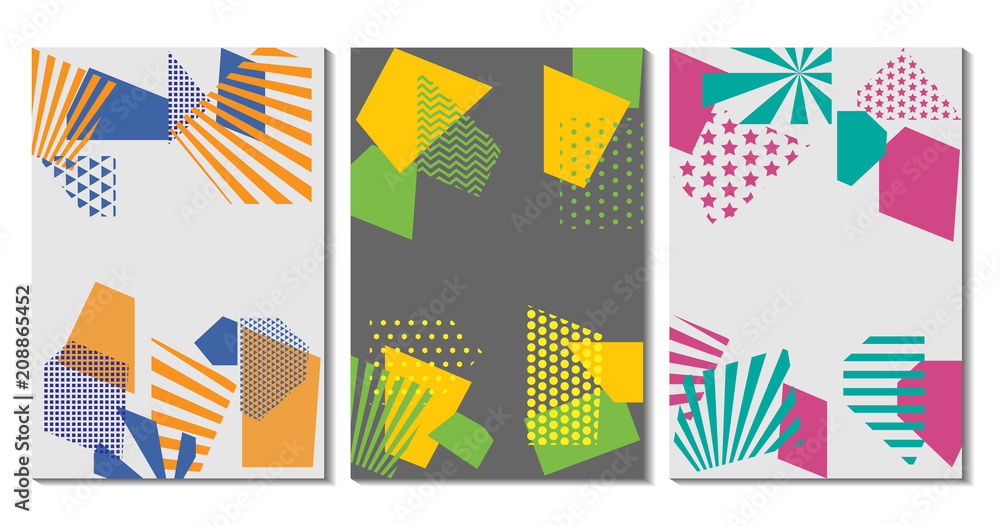 Poster Colorful trendy geometric flat elements of pattern memphis. Pop art style texture. Modern abstract design poster and cover template