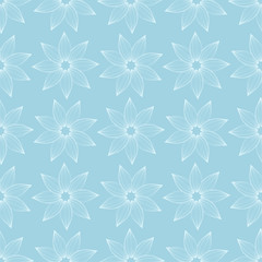 White and blue floral ornament. Seamless pattern