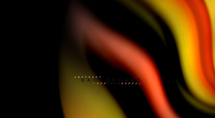 Fluid rainbow colors on black background, vector wave lines and swirls