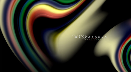 Fluid rainbow colors on black background, vector wave lines and swirls
