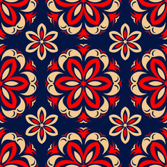 Floral seamless pattern. Colored red and blue background