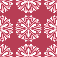 Red floral seamless pattern. Pale red and beige colored background