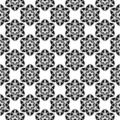 Black floral pattern on white seamless background