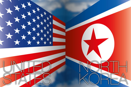 USA vs North Korea flags, vector illustration