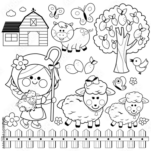 Little Girl Tending To Animals Coloring Page - Coloring Pages