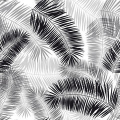 black and grey palm leaves seamless pattern