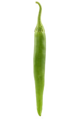Green chilli pepper isolated on white background.